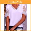 Polyester Lace Insert Short Sleeve T Shirt With V Neck For Casual Women