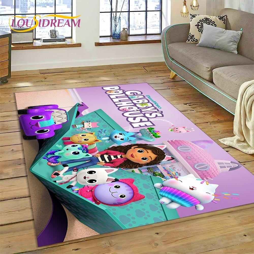 Cartoon Cute Gabbys Dollhouse Girl Rug Carpet for Living Room Bedroom Home Decor,Non-slip Decoration for Sofa Doormat Gifts Kid