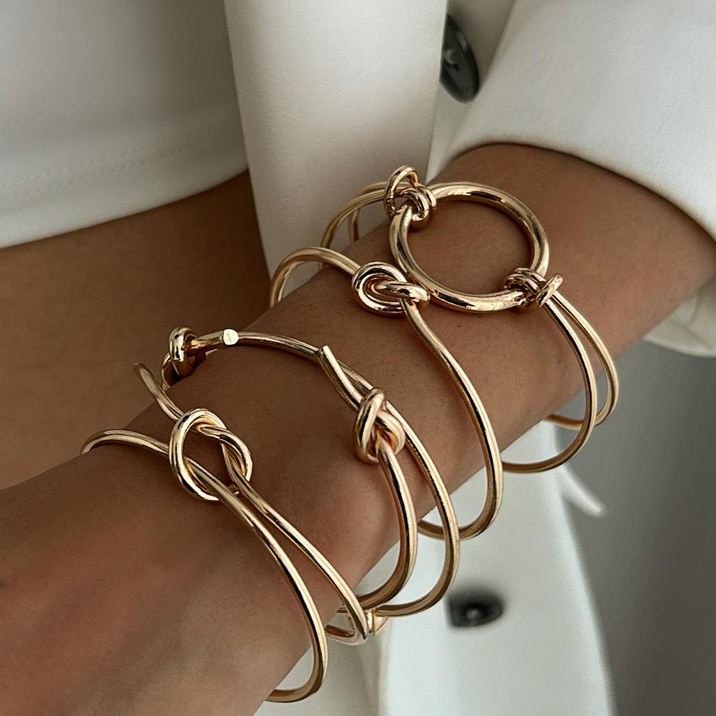 DIEZI Multilayer Punk Hollow Knot Cuff Bangles Bracelets Vintage Silver Color Geometric Metal Stacked Bangles For Women Men