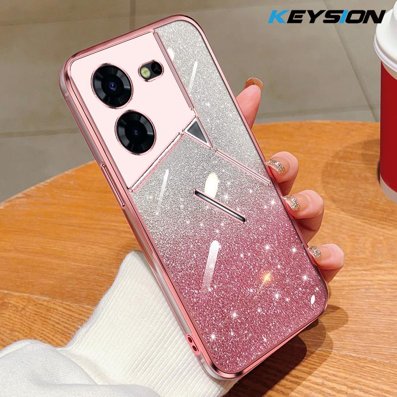 

KEYSION Luxury Plating Glitter Phone Case for Infinix Pova 5 Pro 5G Transparent Soft TPU Shockproof Back Cover for Infinix Pova 5 Pro for Infinix Pova 5 Pro рожевий