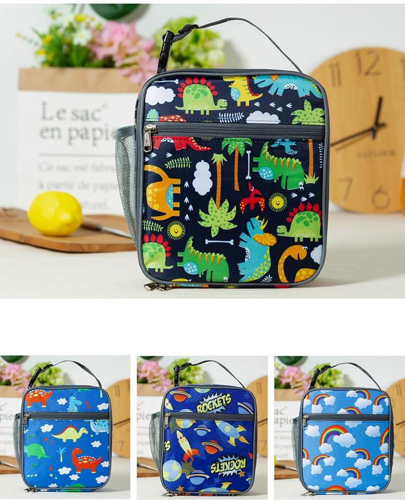2023 New Dino Cloud Kids Lunch Bag Set Portable Polyester Refrigerated Lunch Box Ice Bag Children s Lunch Bag Fun Cartoon