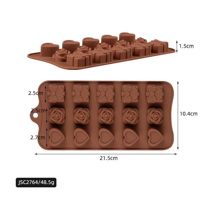 Silicone Chocolate Mold Set 15 Cavities Heart Rose Gift Shape Flexible Reusable Baking Mold 21.5 x 10.4 x 1.5 cm Brown