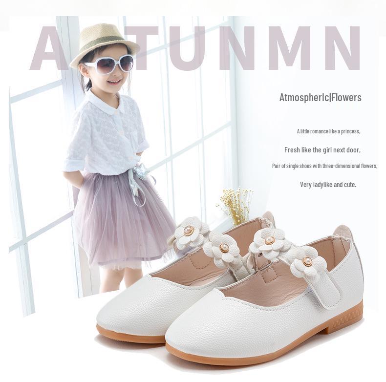 Kids' Leather Princess Shoes - Sizes 3-6: White & Black