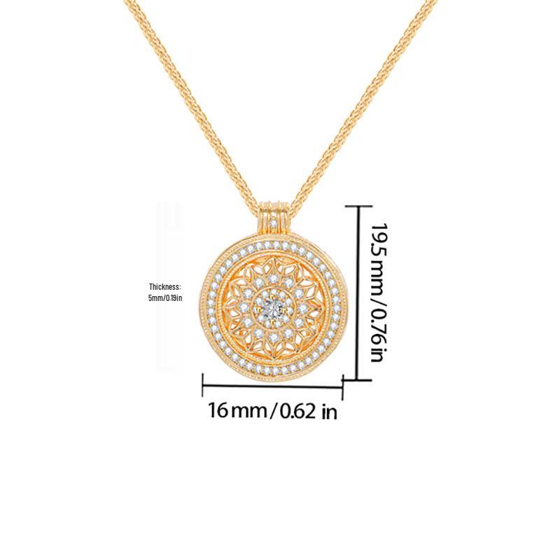 

Gold-Plated Diamond Flower Compass Pendant Necklace with Strong Color Retention Copper Alloy
