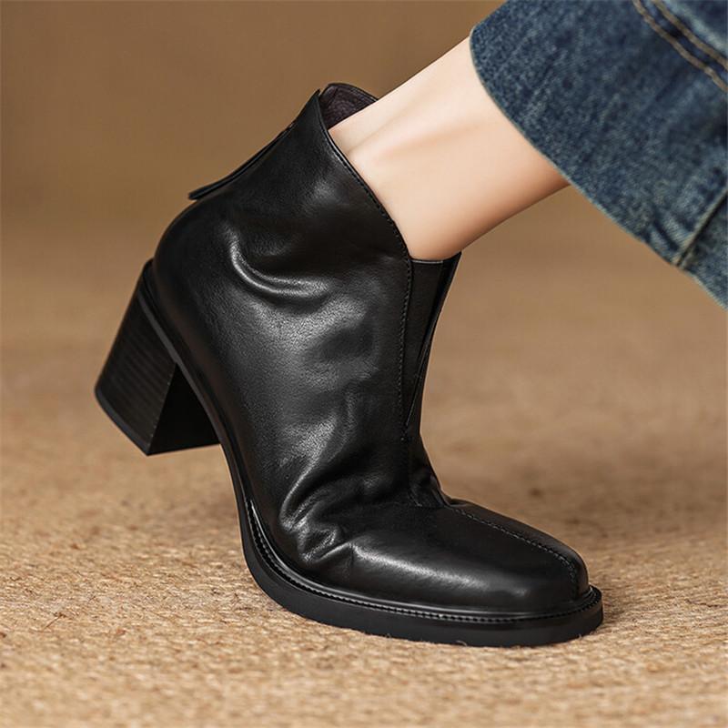 Fashion New Autumn Winter Genuine Leather Women Boots Fashion Chelsea Boots for Women Round Toe Short Boots High Heels Botines Mujer