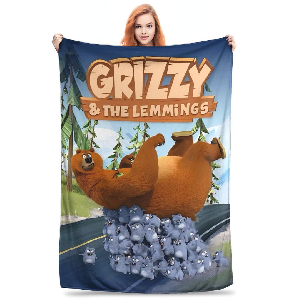Warm BlanketChildren Travel Grizzys and The Lemmings Throw Blanket  Flannel Bedspread For Bedroom Street Trend Sofa Bed Cover