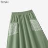 ZANZEA Vintage Women Elastic Waist Floral Print Patchwork Skirts Pleated Dress