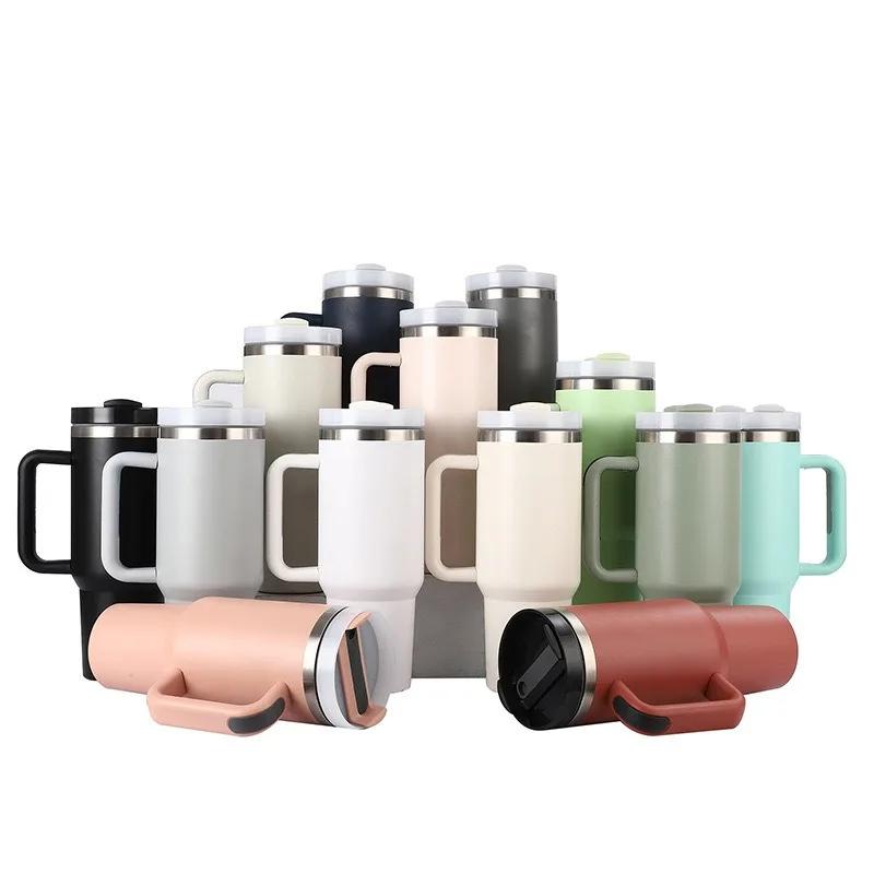 Steel Vacuum Insulated Tumbler Double Wall Vacuum Travel Water Bottle 40oz Insulated Tumbler with Straw Lid and Handle