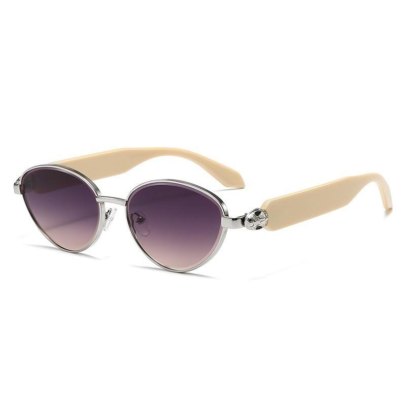 Modern Geometric Metal Frame Sunglasses With Gray Lenses For Travel And Fashion SilverFrameGrayPink