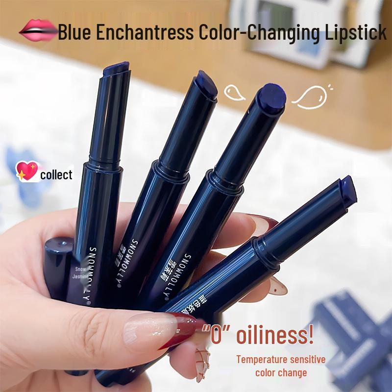SNOWMOLLY Blue Enchantress: Moisturizing Color-Changing Lipstick with Temperature-Activated Tint.
