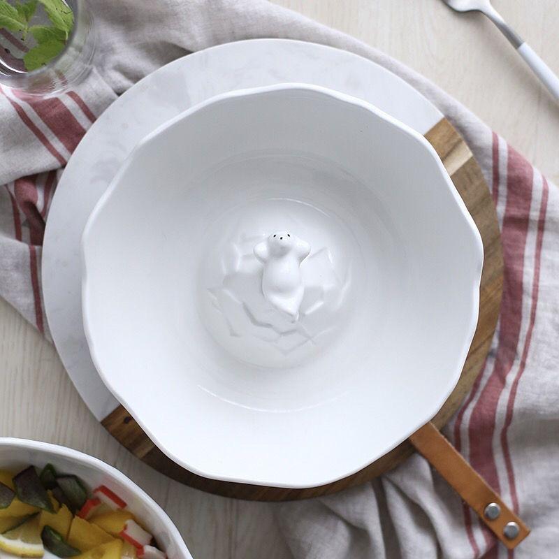 Large Ceramic Bowl with Polar Bear Design – Breakfast, Noodles, Salad