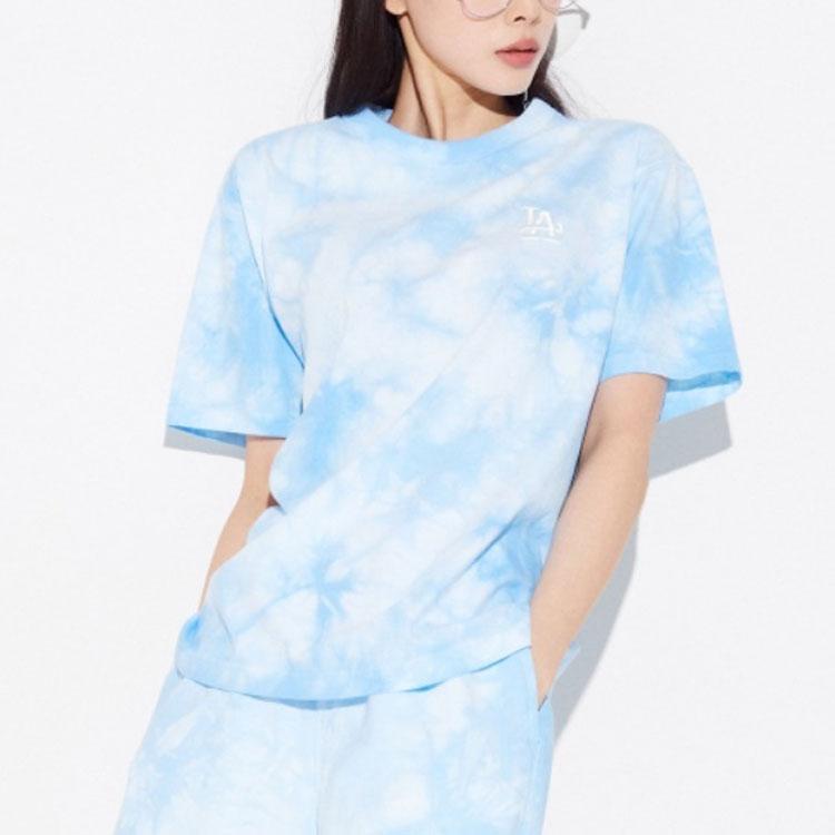 MLB Tie-Dye Logo Printed Embroidered Dopamine Round Neck Nautical Short Sleeve T-Shirt Unisex T-Shirts Blue 3ATS40023-07BLS