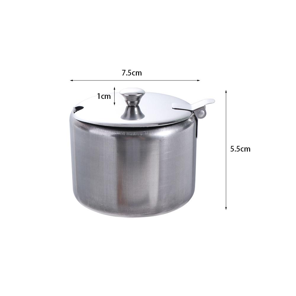 Convenient Silver Stainless Steel Sugar Bowl Waterproof with Lid Spoon Salt Organizer Dustproof Seasoning Jar for Kichen