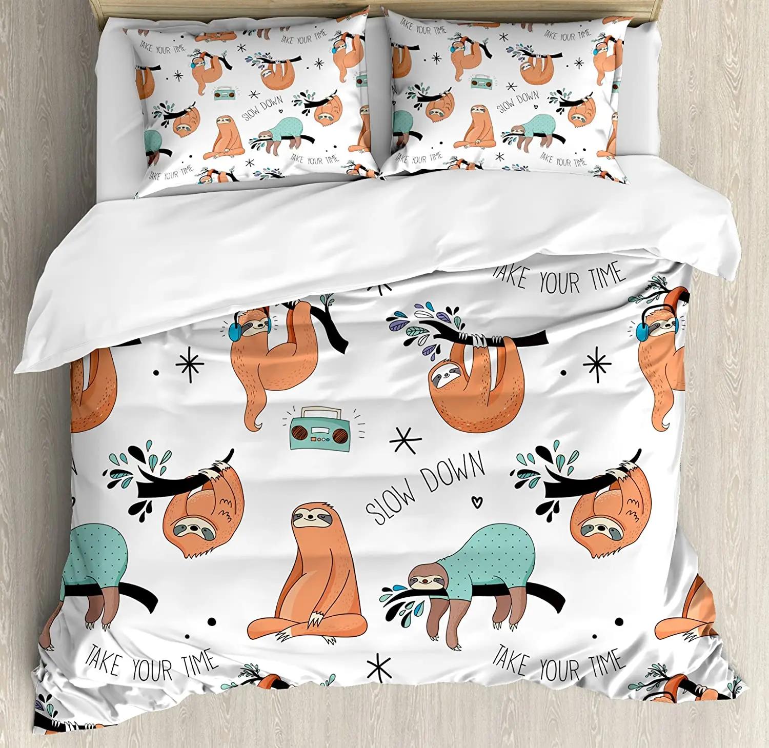 

Vibrant Lightweight Sloth For Bedroom Bed Home Cartoon Mammal On Tropical Jungle With Green Banana Quilt Comforter (quilt)-EU Single(135*200cm)3pcs