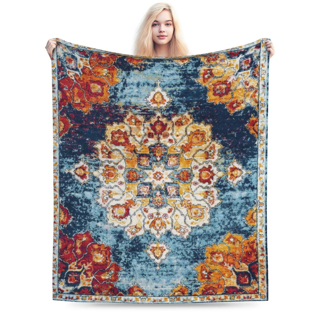 Retro Bohemian Woven Pattern  Plush Blanket Kids  Flannel Throw Blanket For Couch Chair Sofa Bed Soft Warm Bedspread Gift