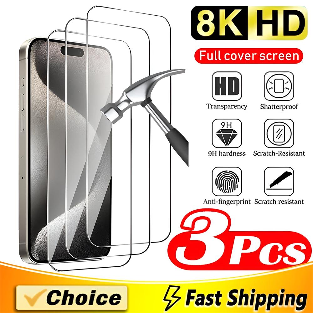 3-5PCS Diamond Glass For iPhone 15 14 13 12 11 PRO MAX No Border Screen Protectors For iPhone XS Max XR 7 8 Plus Tempered Glass