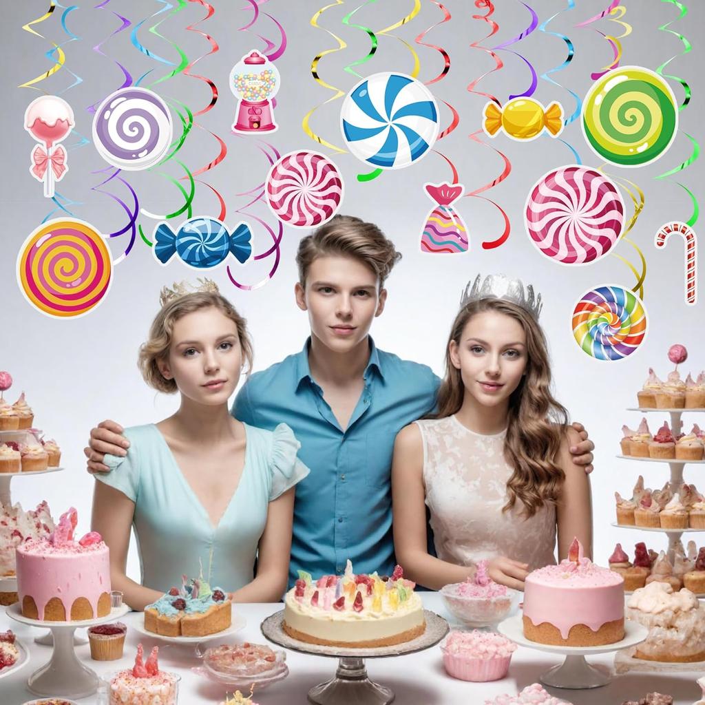 54 PCS Candyland Party Decorations Candy Hanging Swirls Colorful Lollipop Hanging Swirls Ceiling Decor for Baby Shower Birthday Party