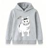 Kids Boys Girls Pullover Hoodie, Cute White Cat Print With MEOW Letter Pattern Casual Warm Hooded Sweatshirt For Daily Wear Street Style For Cat Lover