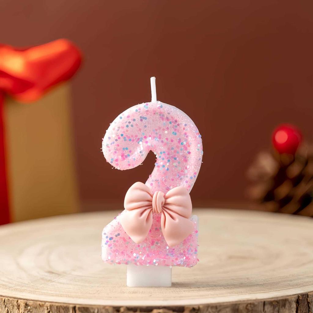 Cute Princess Pink Bow Birthday Candle Cake Decoration