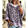 Leopard Print Hooded Sweater Women Drawstring Knit Pullover Hoodie Loose Knitted Outerwear Casual Oversized Sweatshirt Top