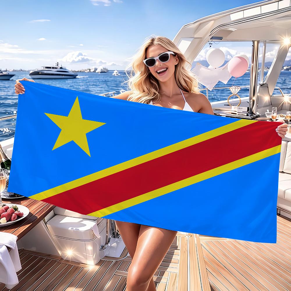 Democratic Republic of the Congo DRC Towel Quick Dry Absorbent Beach Towel for Sports, Fitness, Swimming and Outdoor Activities