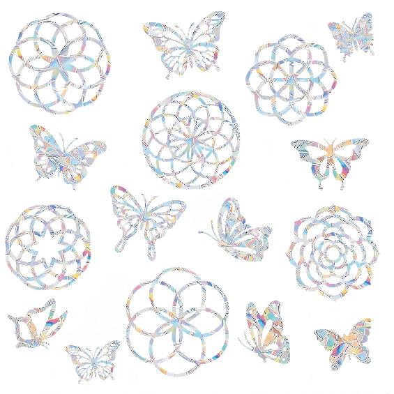 96PCS Window Decals to Prevent Bird Strikes - Anti-Collision Decals to Save Birds from Window Collisions,Rainbow Sun Catcher Stickers Non Adhesive Flower and Butterfly