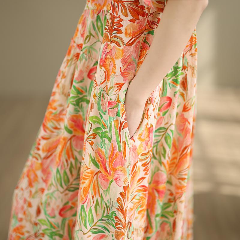 DIMANAF New 2026 Women Plus Size Summer Casual Long Dress Cotton Loose Oversize Floral Print Beach Sundress