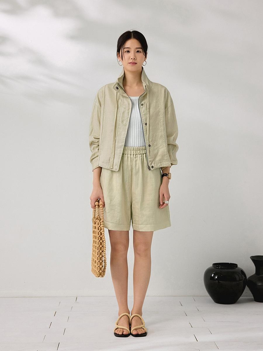 Shi Jian 2026 Spring Linen Shorts: High-Weight, Loose Micro-A Silhouette One Size светло-желтого