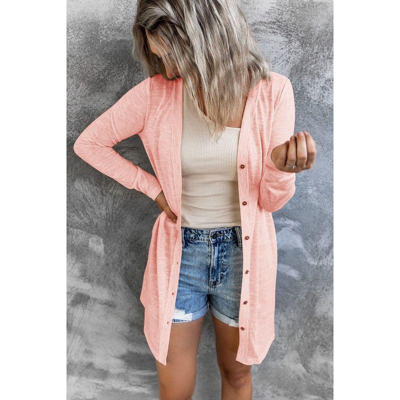 Solid Color Button Long Cardigan Coat Solid Color Buttons Long Cardigan Jacket
