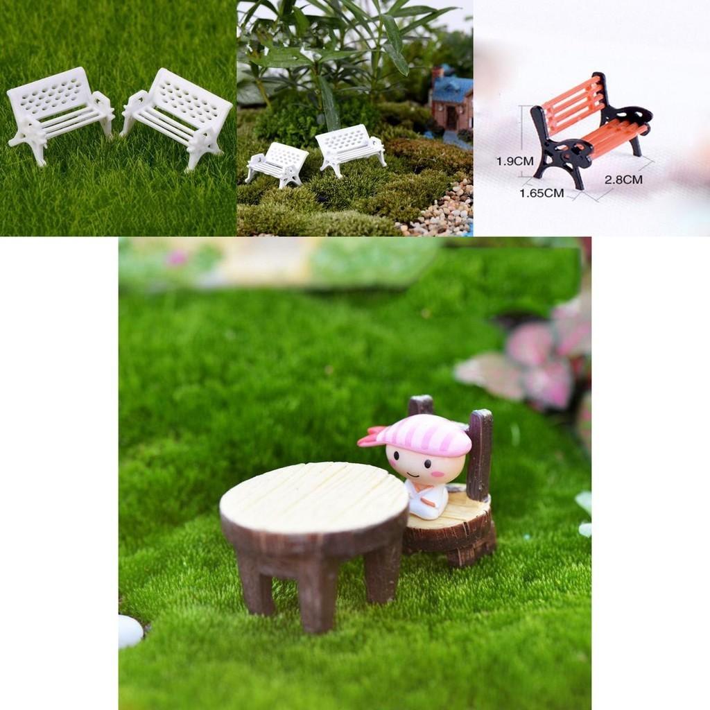 Fine Workmanship Miniature Micro Landscape Furniture White Bench And Resin Table