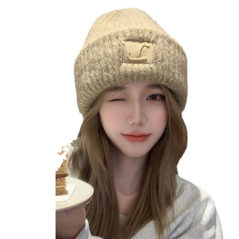 Lazy Wind Large Version Loose Face Small Wool Hat Women's Autumn and Winter Versatile Thickened Knitted Hat Headgear