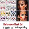 Halloween Face Tattoo Stickers: Day of the Dead, Flowers, Spiders, Scars, Party Makeup