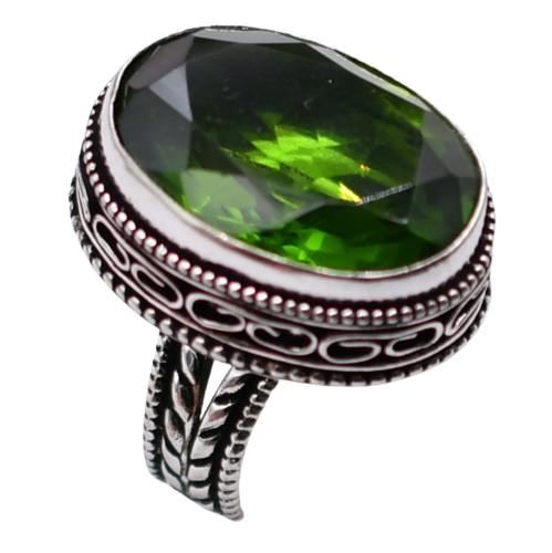 Peridot Natural Gemstone Antique Silver Plated Ring US Size-6.75 A 476
