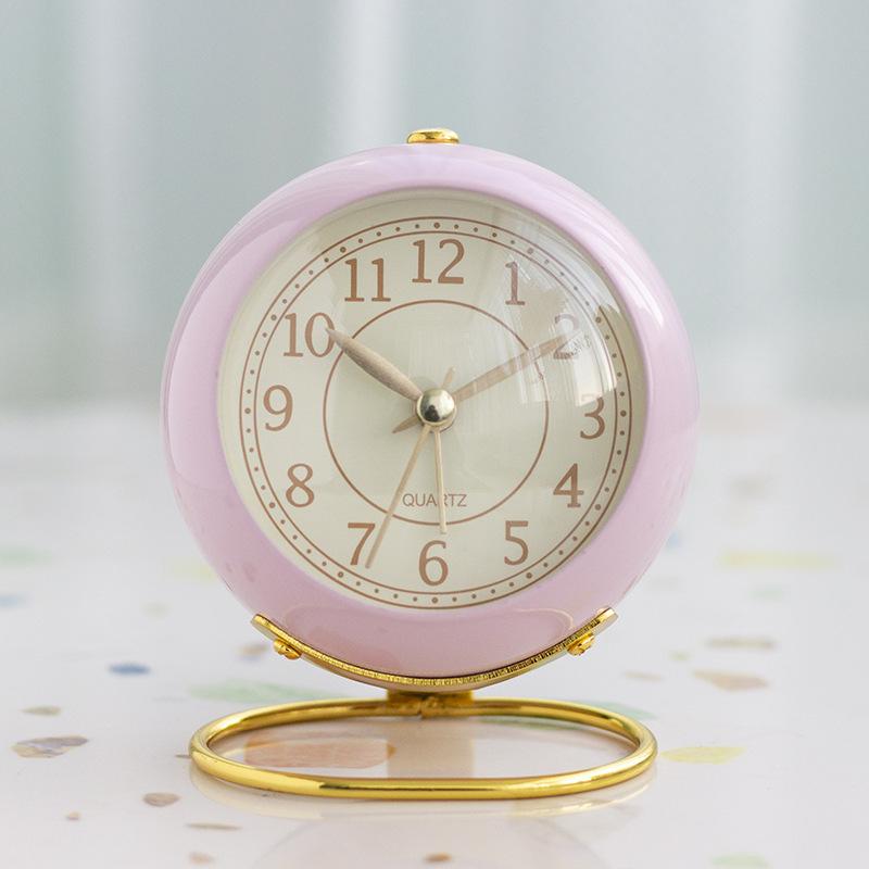 Nordic Metal Alarm Clock Silent Battery Operated Bedside Round Alarm Clock with Light Students Timing Clock for Home Decoration