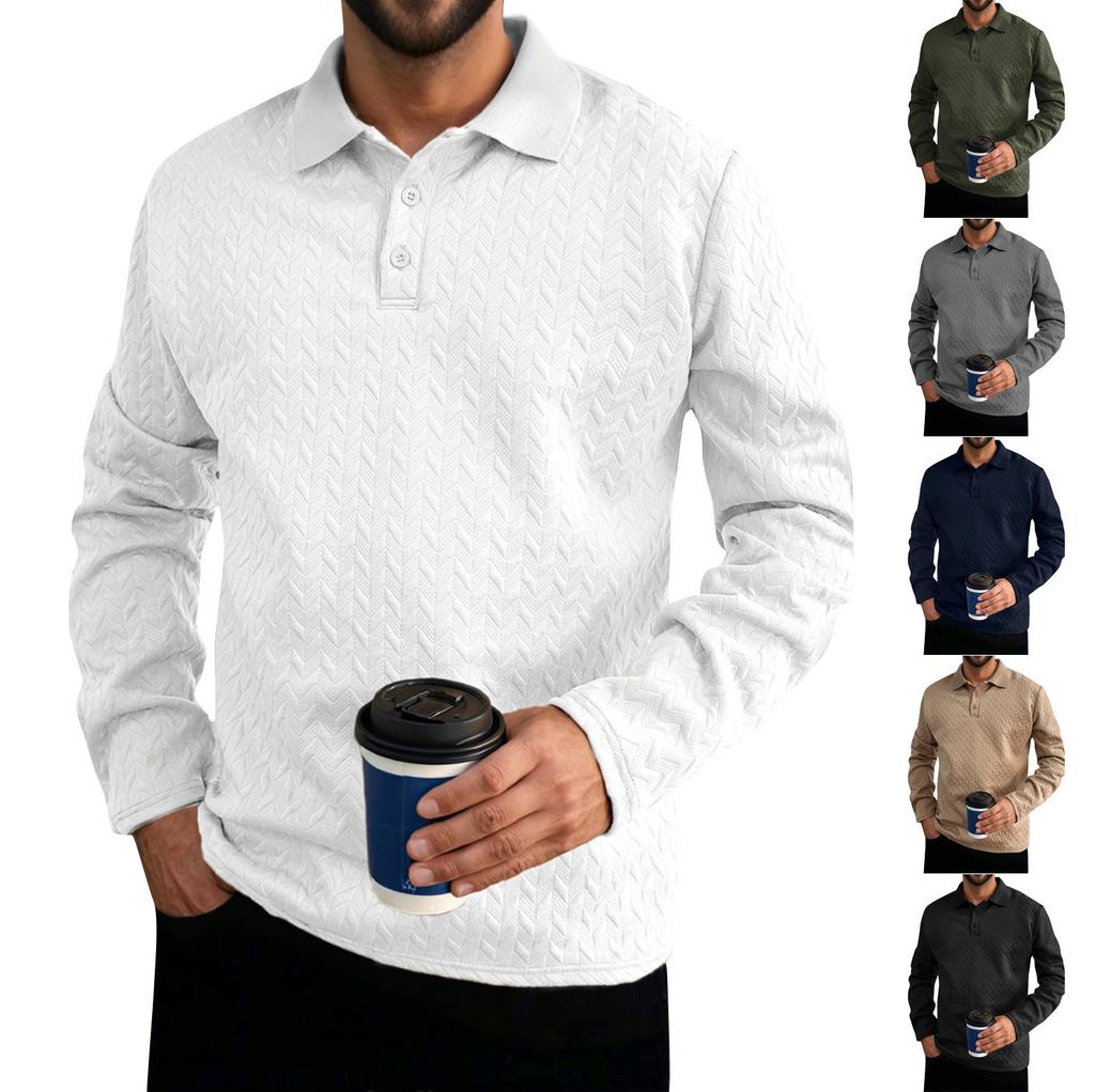 Men's Solid Color Sports Button Lapel Long Sleeve Tops Men's Casual Fashion Long Sleeve Tops