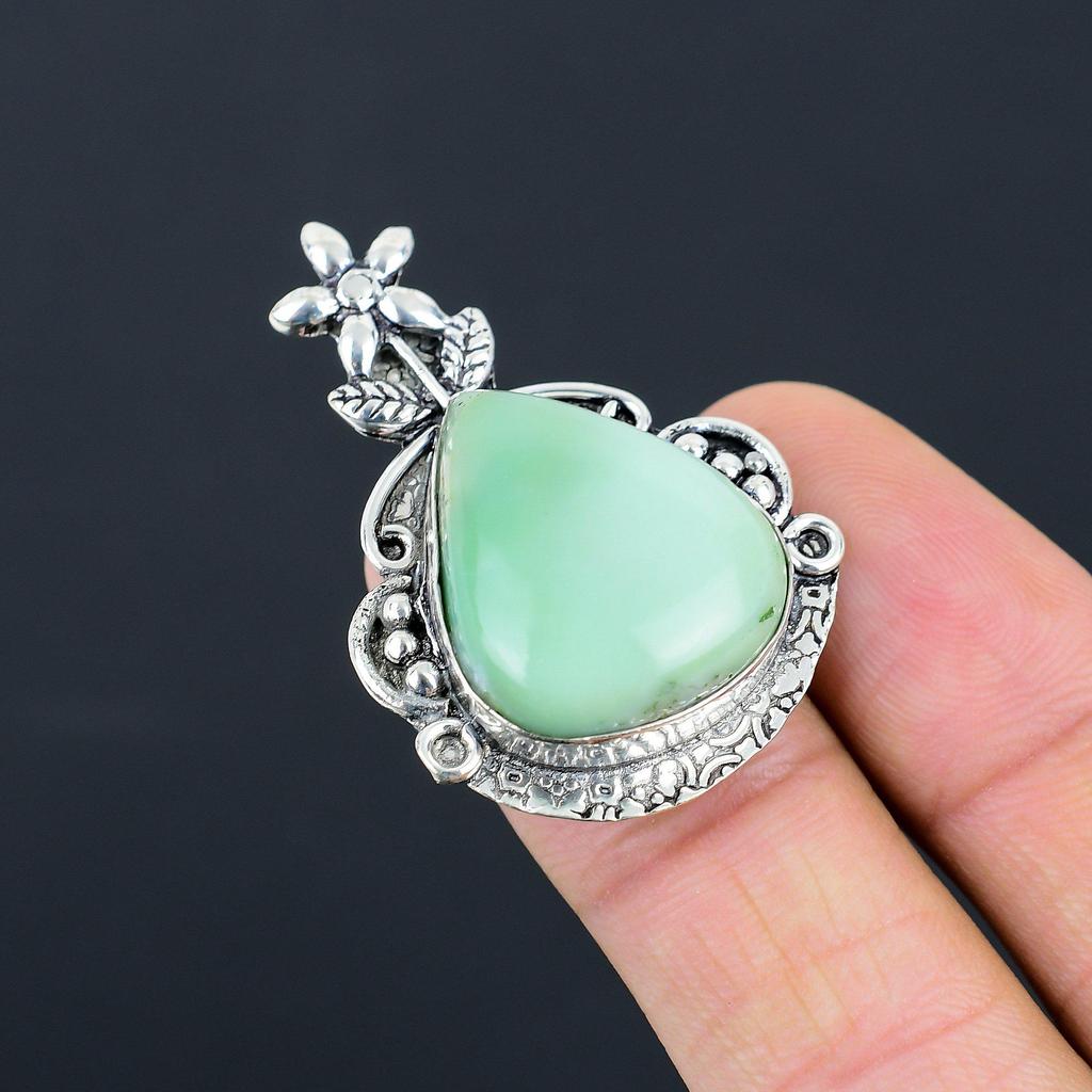 Natural Chrysoprase Gemstone 925 Silver Promise Flower Ring Size 7 For Girls