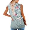 Women's Fashion Floral Printing Pleated Sleeveless Casual T-shirt Vest Button Top