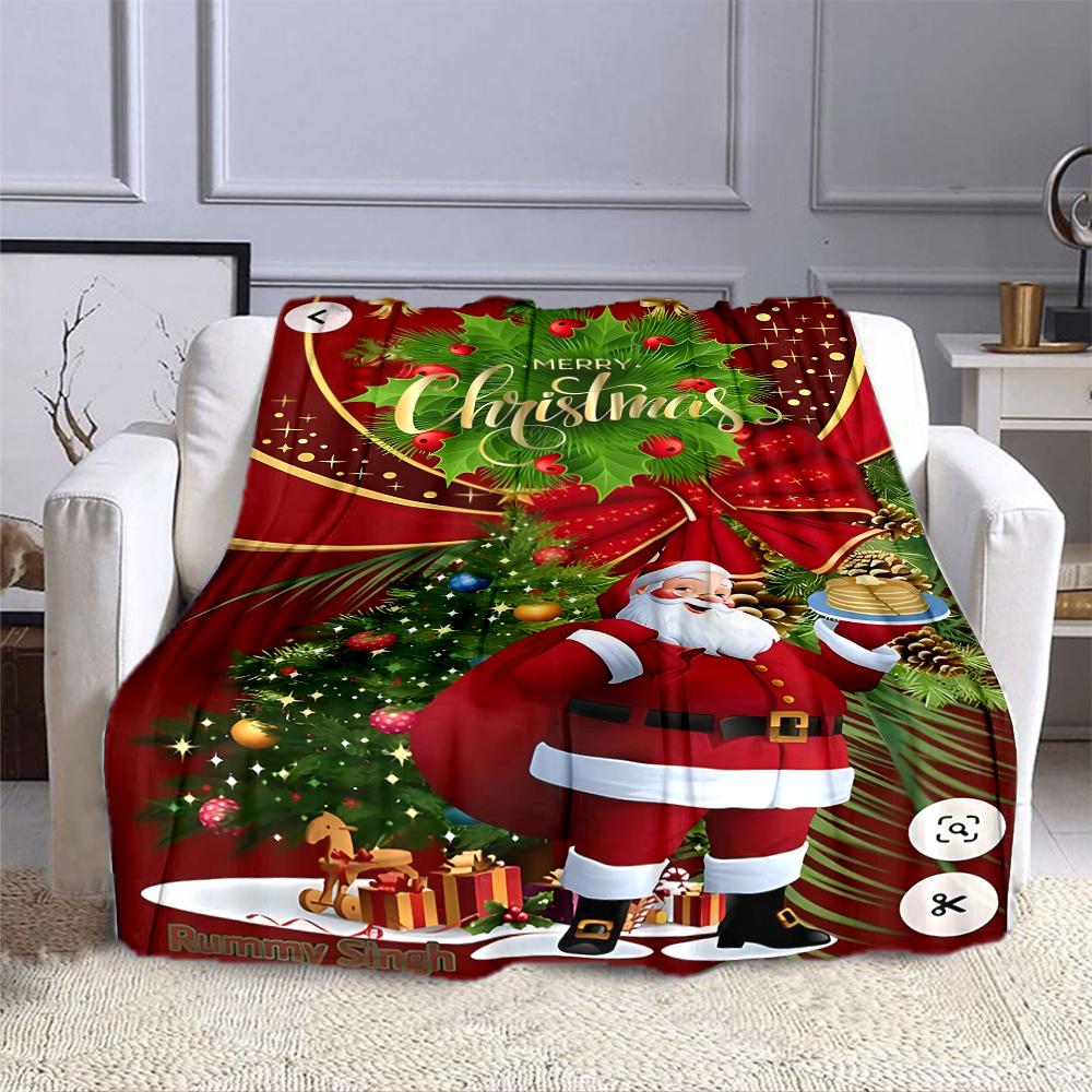 Santa Claus with Christmas Tree and Gifts Patterned Flannel Blanket Perfect for the Bedroom Living Room, Sofa, or a Little Nap
