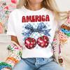 America Cherry Patriotic Women's T-Shirt Printed Top Basic Summer Tee Short Sleeved O-Neck Female Clothing Fashion Trendy Tee