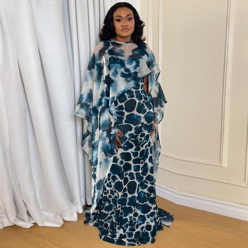 Women's 2026 Summer New Fashion Elegant Half-High Collar Printed Shawl Strap Slim Dress Set