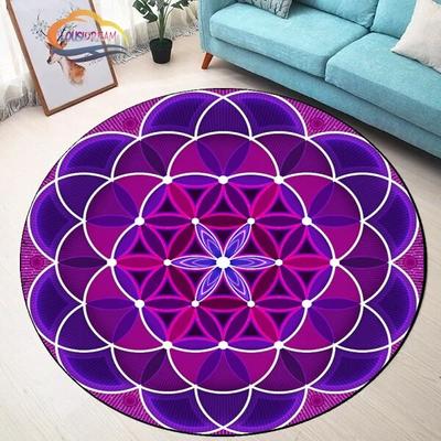 Geometric Symbols Flower of Life Round Carpet Mandala Print Yoga Mat Cushion Living Room Bedroom Study Rug Floor Chair