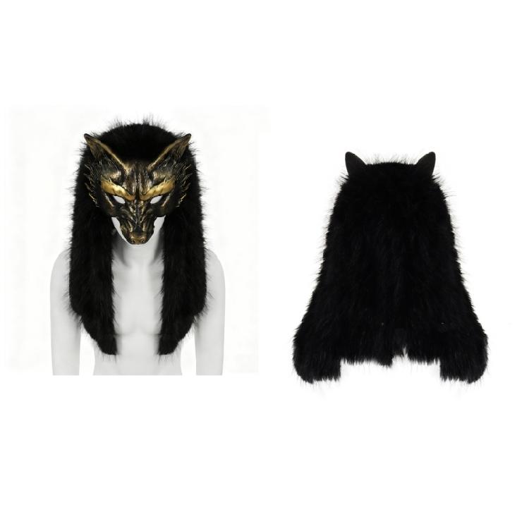 Maschera da Lupo Pelliccia Sintetica Vikinga Volpi Maschera Copricapo Animale Peloso Costumi Cosplay da Lupo per Festa in Costume