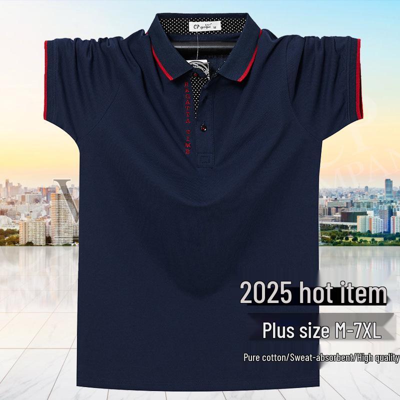 Men's 7XL Summer Polo Shirt - Big Size Cotton Short Sleeve with Turn-Down Collar