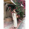 French Apricot Polka Dot Split Vest Dress Women's Summer Waist Strap-up Skirt Slim-fitting and Thin A-word Long Dress