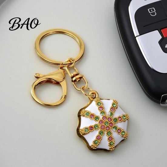 Octagonal Cap Key Ring Rhinestone Ethnic Hat Keychain, Bling Car Keychains Ring, Zinc Alloy Pendant for Backpacks and Handbags