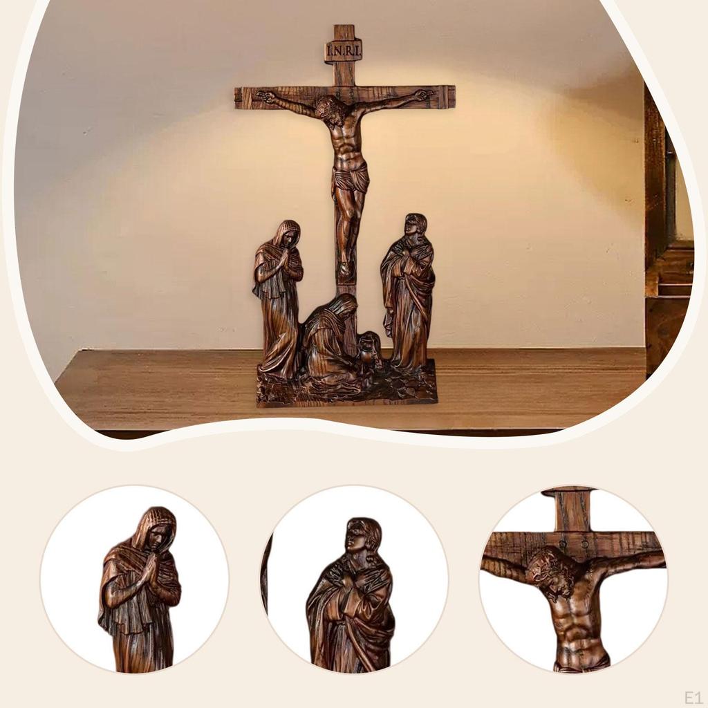 Standing Crucifix with Stand Solid Wood Catholic Ornament Table Cross Jesus On The