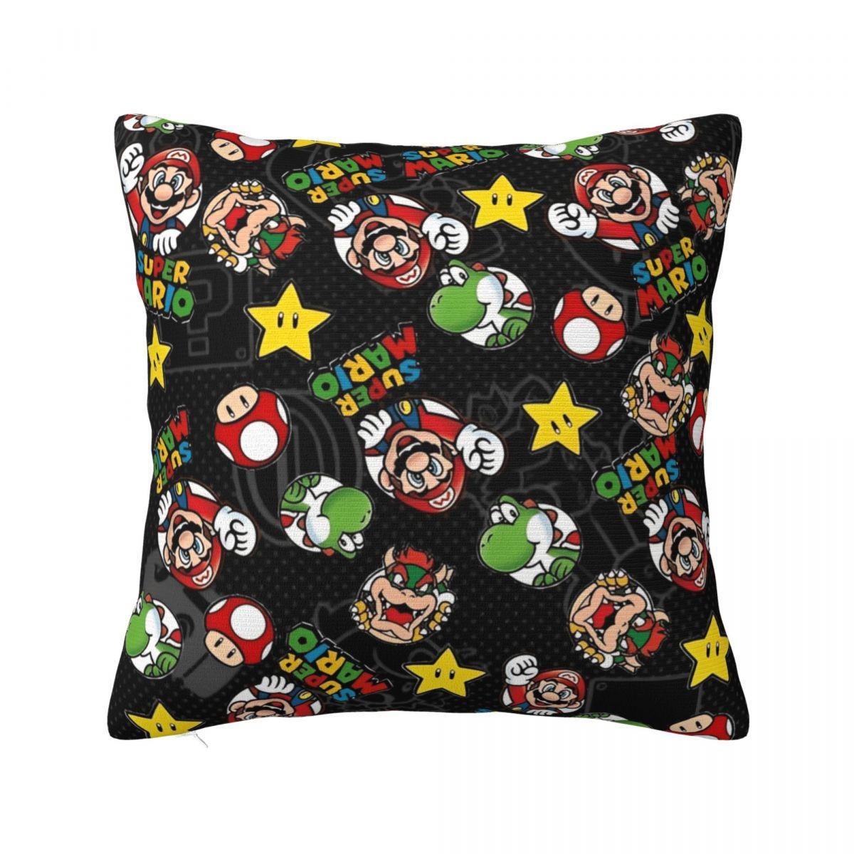 

Marios Game Cartoon Square Pillow Covers Polyester Bed Car Cushion Case Cool Throw Pillow Case 40*40 12x12Inch