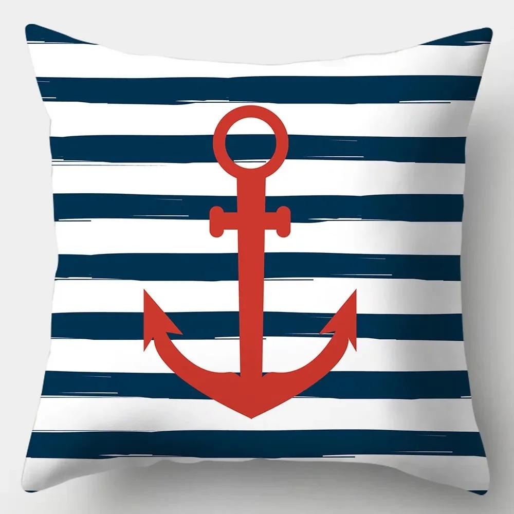 Home Decor Sailor Style Pillowcase Square Sofa  Marine Theme Printed Cushion Cover for Bedroom Living Room X