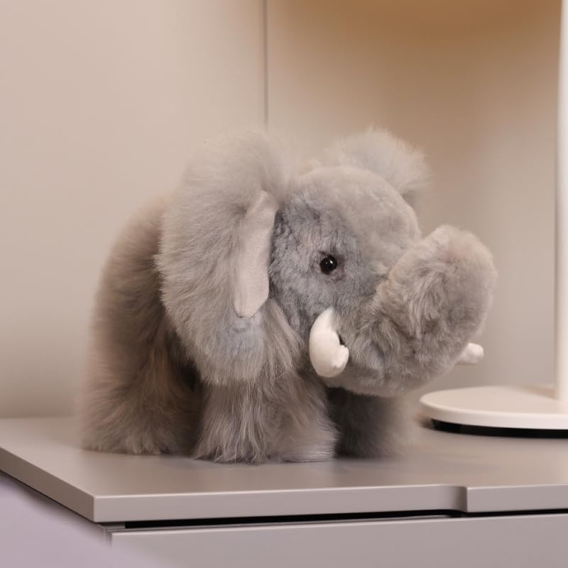 INJOI Plush Animal, Natural Alpaca Fur, Rare, Fluffy, Handmade, Cute, Perfect Gift for Anniversaries and Special Occasions (Elephant, 30cm, Gray,