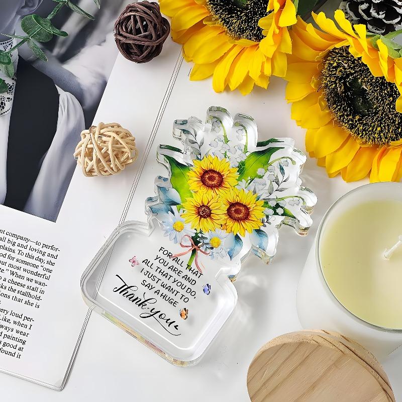 2D Flat, Acrylic Thank You Gift Desktop Decoration, Contemporary Floral Design with Sunflowers, Suitable for Wall Decoration, Porch, Room, Villa, Acce